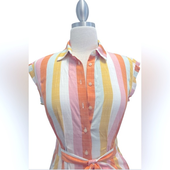 LOFT Orange 🍊 and White Striped Midi Dress - Picture 4 of 7